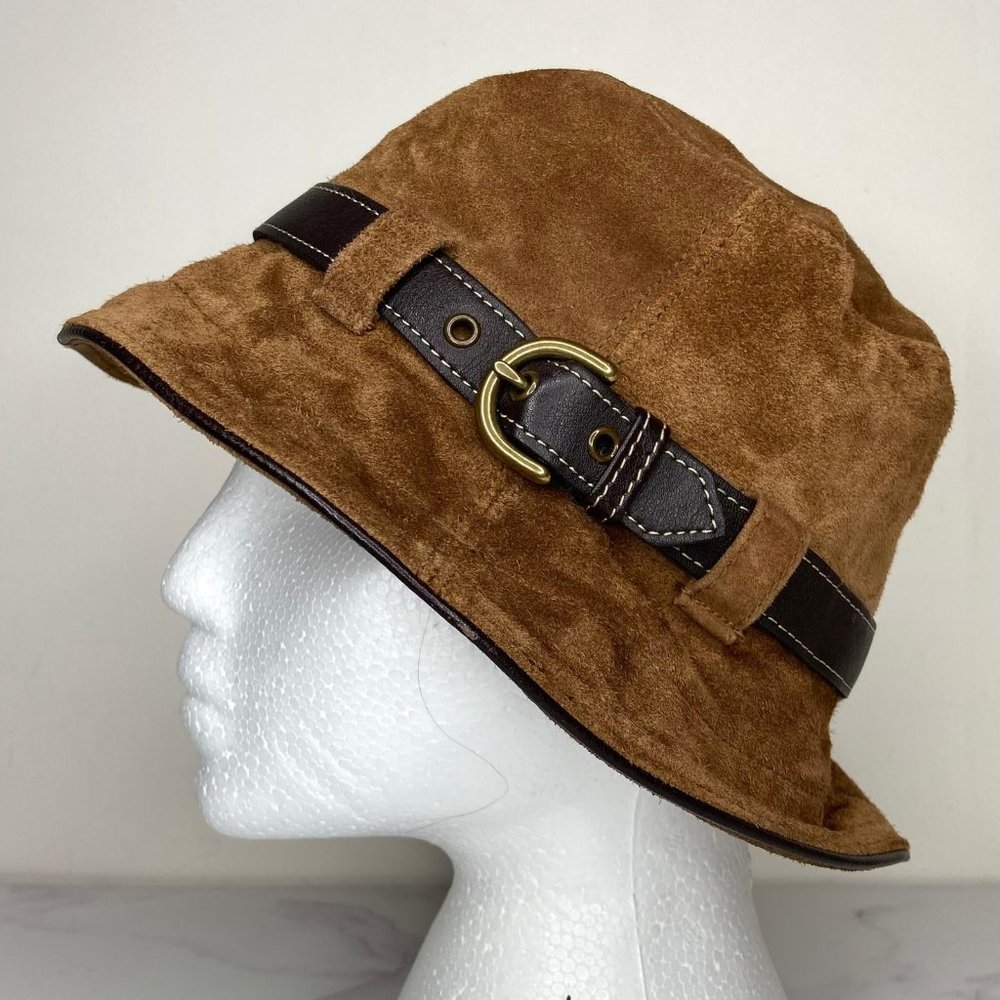 Coach Brown Suede Bucket Hat with Dark Brown Leather Strap - Picture 4 of 11